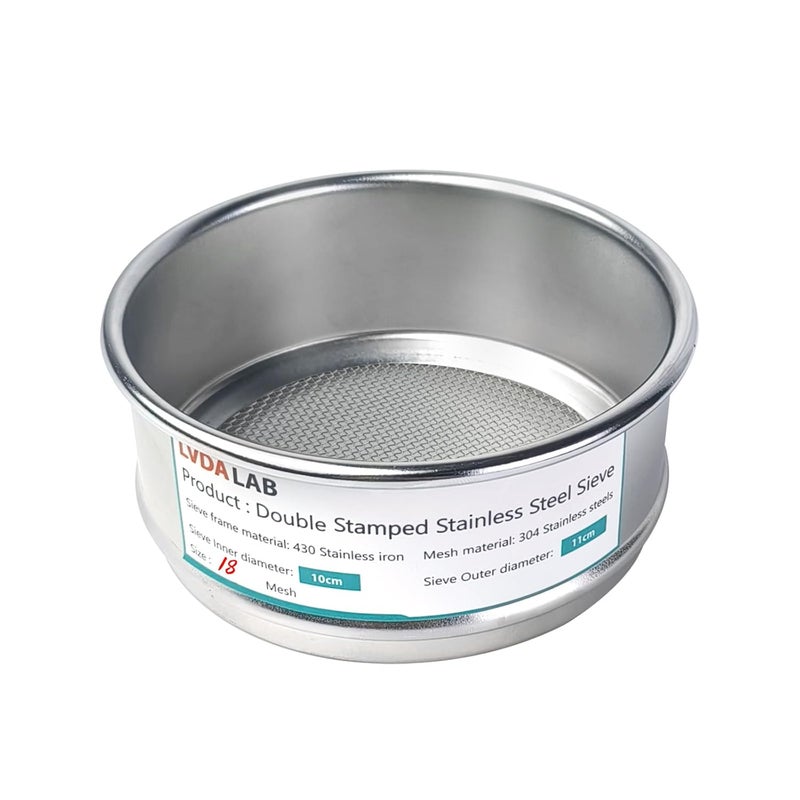 LVDALAB 304 Stainless Steel Mesh Lab Sieve, 18 Mesh (1mm) Aperture Test Sieve, 4inch(10cm) Economy Standard Analysis Sample Test Sieves for Industrial Laboratory Homes - Image 1